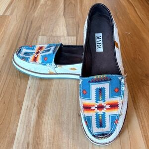 Myra Bag S-4903 Southwestern Angst Slip-on Loafers Hair-on Leather/Canvas sz 9